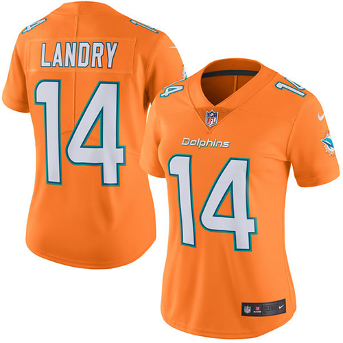 Women's Limited Jarvis Landry Nike Jersey Orange - #14 Rush NFL Miami Dolphins